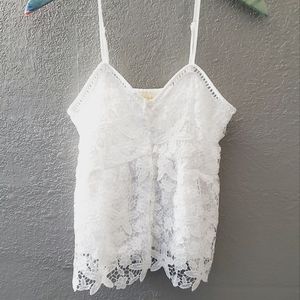 Button Up Front Lace Spaghetti Strap Tank
